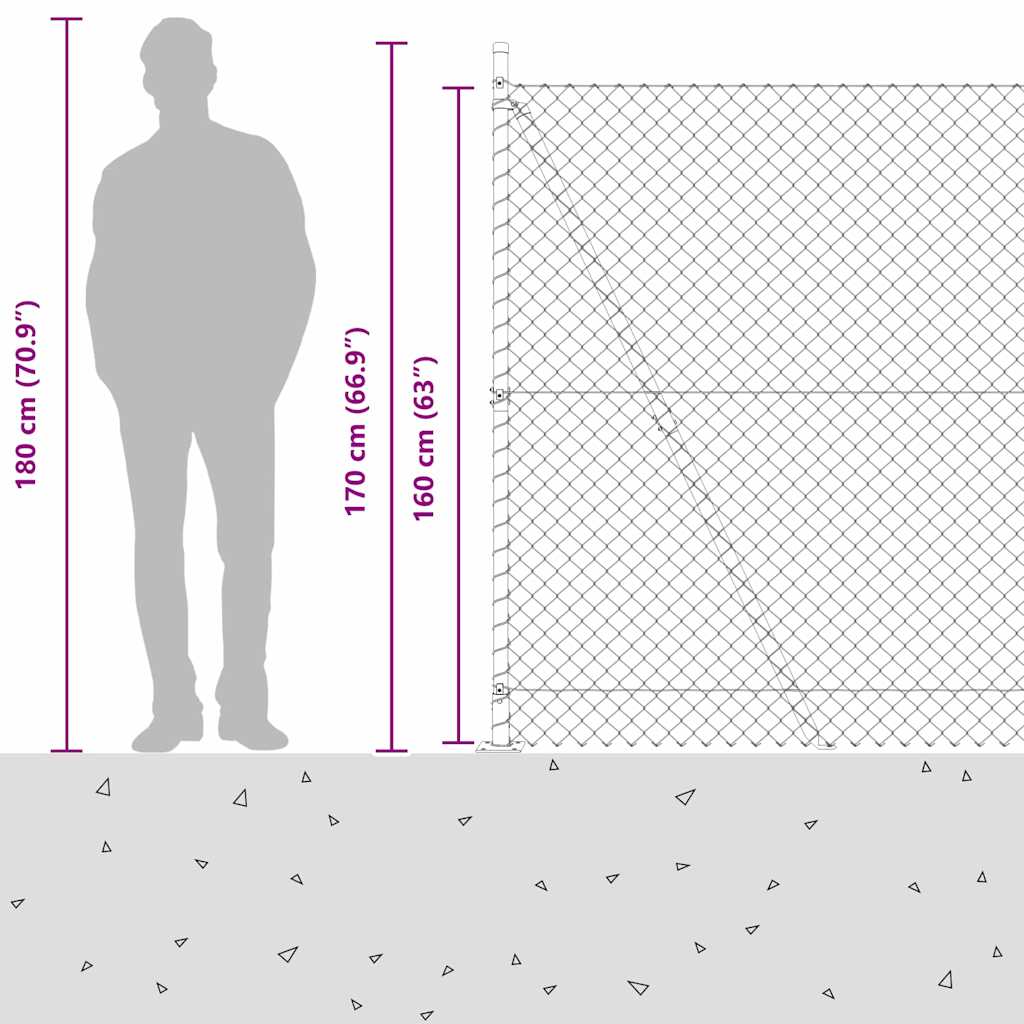 Kettengliedzaun mit Pfosten Grün 1,6 x 10 m Stahl